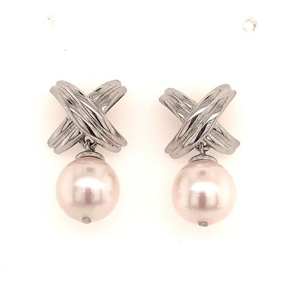 Akoya Pearl Dangle Earrings 14k Gold 8.25 mm 0.75" Certified $1,290 112992 - Picture 1 of 9
